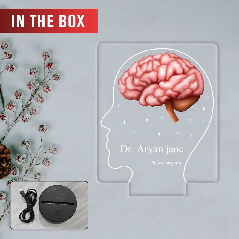 Personalized Neurosurgeon LED Night Light, Brain Design, 3D Illusion Lamp with Warm White Light & USB Powered Gift for Gift for Neurologist, Psychology Student, Psychologist